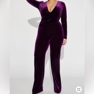 Fashion Nova Purple Velvet Jumpsuit